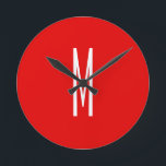 Initial Letter Monogram Modern Style Red White Round Clock<br><div class="desc">Would you like to own a product with the initials of your name? It is very simple,  aesthetic and attractive.</div>