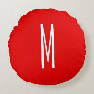 Initial Letter Monogram Modern Style Red White Round Cushion