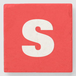 Initial Letter Monogram Modern Style Red White Stone Coaster