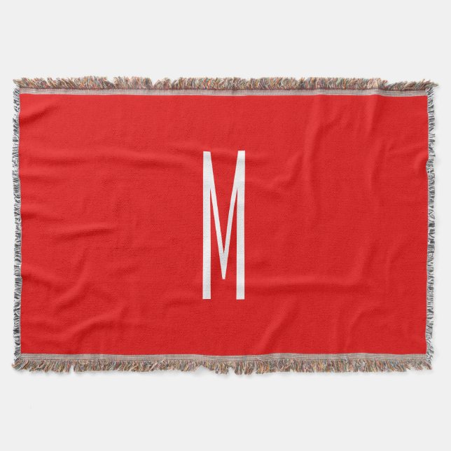 Initial Letter Monogram Modern Style Red White Throw Blanket (Front)