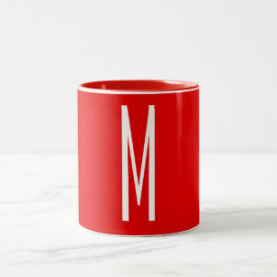 Initial Letter Monogram Modern Style Red White Two-Tone Coffee Mug