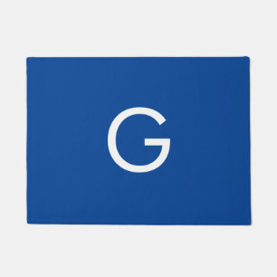 Initial Letter Monogram Modern Stylish Blue Doormat