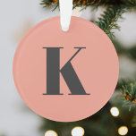 Initial Letter | Monogram Modern Stylish Peach Ornament<br><div class="desc">Simple,  stylish custom initial letter monogram holiday ornament in modern minimalist typography in dark grey on peach pink. A perfect custom gift or xmas accessory with a personal touch!</div>
