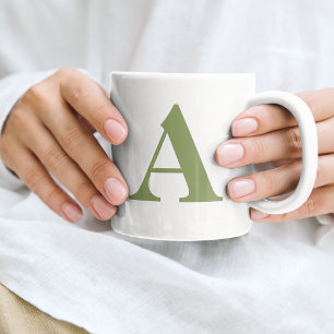 Initial Letter Monogram Modern Stylish Sage Green Coffee Mug