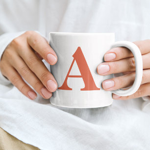 Initial Letter Monogram Modern Stylish Terracotta Coffee Mug