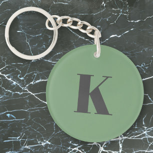 Initial Letter Monogram Modern Trendy Sage Green Key Ring