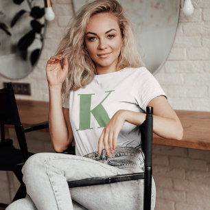 Initial Letter   Monogram Modern Trendy Sage Green T-Shirt