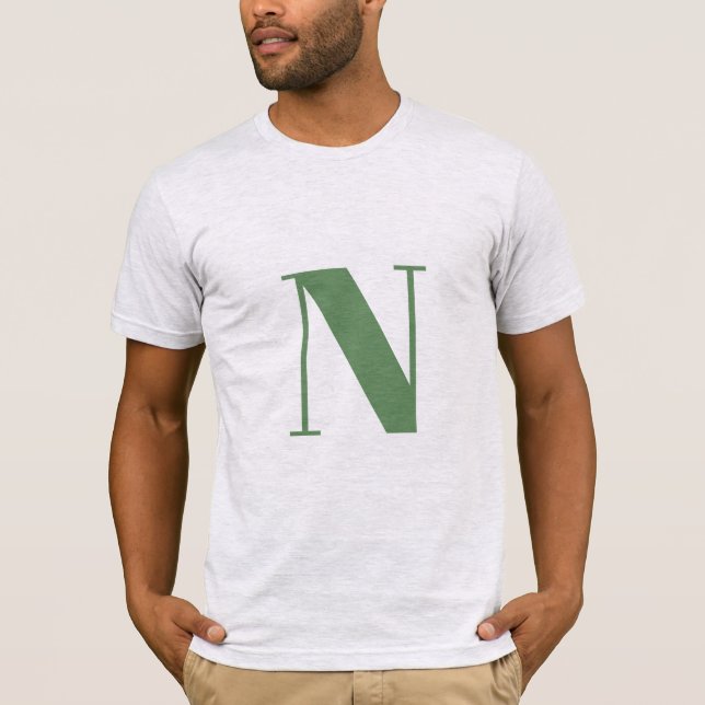Initial Letter | Monogram Modern Trendy Sage Green T-Shirt (Front)