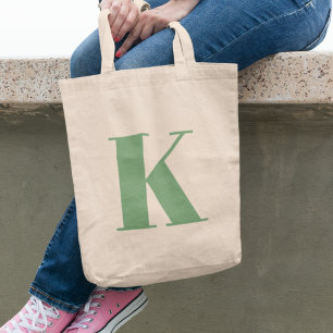 Initial Letter   Monogram Modern Trendy Sage Green Tote Bag