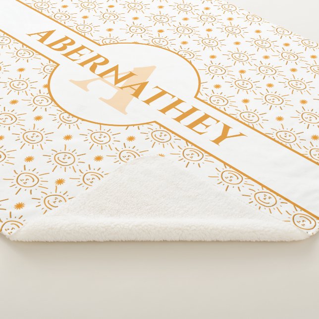 Initial Letter Monogram & Name Hand Drawn Sun Sherpa Blanket (3/4)
