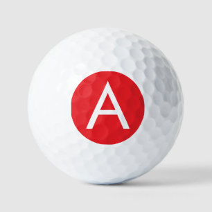 Initial Letter Monogram Red White Plain Modern Golf Balls