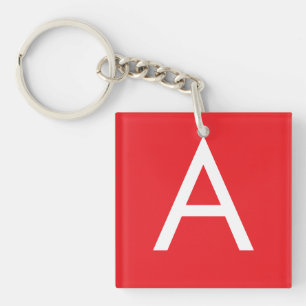 Initial Letter Monogram Red White Plain Modern Key Ring