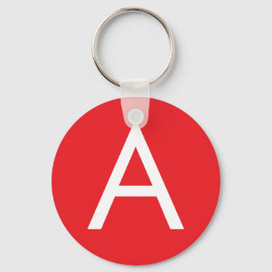 Initial Letter Monogram Red White Plain Modern Key Ring
