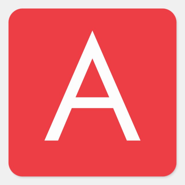 Initial Letter Monogram Red White Plain Modern Square Sticker (Front)