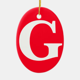 Initial Letter Monogram Red White Plain Simple Ceramic Tree Decoration