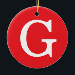 Initial Letter Monogram Red White Plain Simple Ceramic Tree Decoration<br><div class="desc">Looking for a beautiful calligraphy with an aesthetic handwriting? This simple,  eye-catching design is for you. This product immediately impresses those who see it. The fine and tasteful design will immediately reflect the quality of your relationship and family.</div>