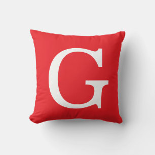 Initial Letter Monogram Red White Plain Simple Cushion