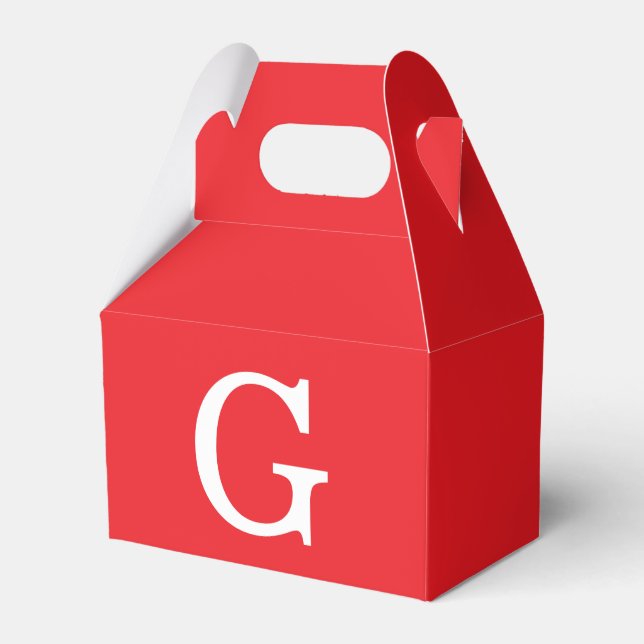 Initial Letter Monogram Red White Plain Simple Favour Box (Front Side)