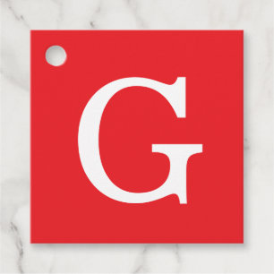 Initial Letter Monogram Red White Plain Simple Favour Tags