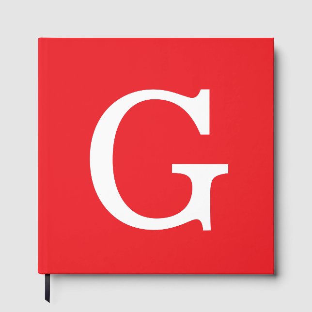 Initial Letter Monogram Red White Plain Simple Guest Book (Front)