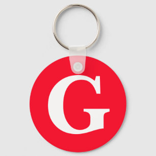 Initial Letter Monogram Red White Plain Simple Key Ring