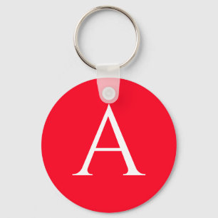 Initial Letter Monogram Red White Plain Simple Key Ring