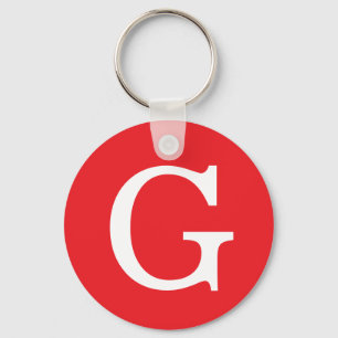 Initial Letter Monogram Red White Plain Simple Key Ring