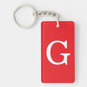 Initial Letter Monogram Red White Plain Simple Key Ring
