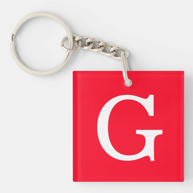 Initial Letter Monogram Red White Plain Simple Key Ring (Front)