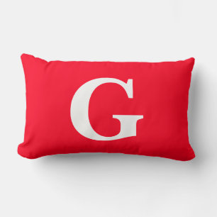 Initial Letter Monogram Red White Plain Simple Lumbar Cushion