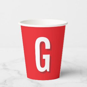 Initial Letter Monogram Red White Plain Simple Paper Cups
