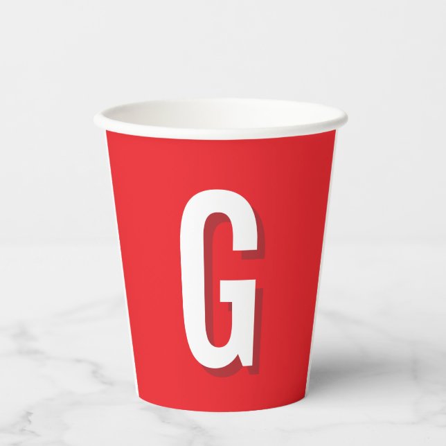 Initial Letter Monogram Red White Plain Simple Paper Cups (Front)
