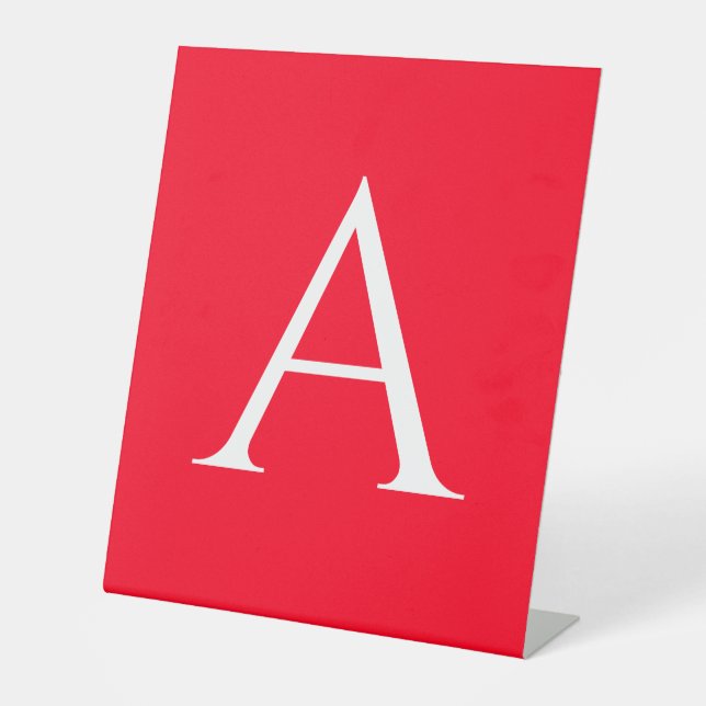 Initial Letter Monogram Red White Plain Simple Pedestal Sign (Front)