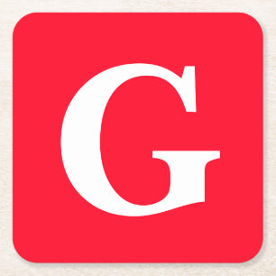 Initial Letter Monogram Red White Plain Simple Square Paper Coaster