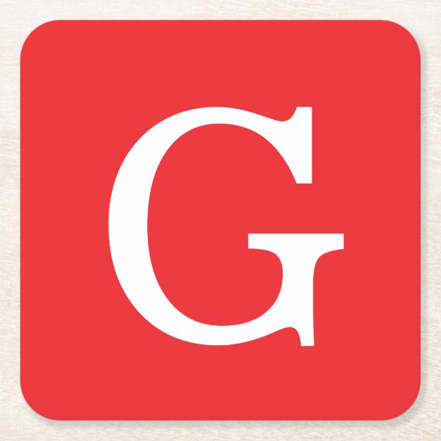 Initial Letter Monogram Red White Plain Simple Square Paper Coaster (Front)