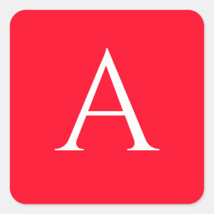 Initial Letter Monogram Red White Plain Simple Square Sticker