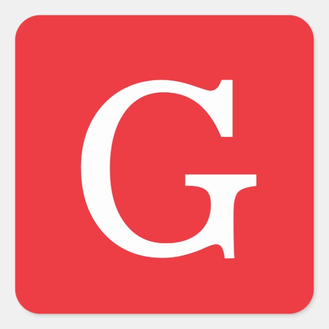 Initial Letter Monogram Red White Plain Simple Square Sticker (Front)