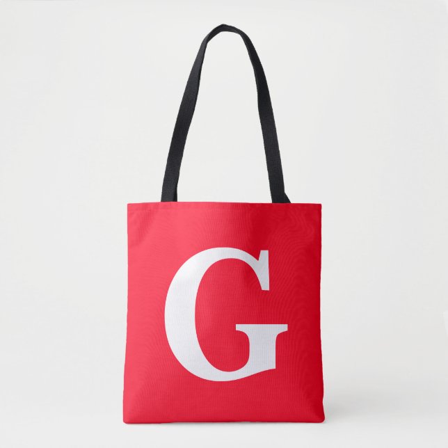 Initial Letter Monogram Red White Plain Simple Tote Bag (Front)
