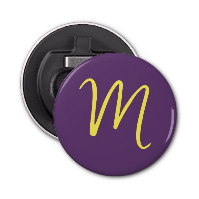 Initial Letter Monogram Stylish Indigo Yellow Bottle Opener (Front)