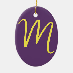 Initial Letter Monogram Stylish Indigo Yellow Ceramic Tree Decoration