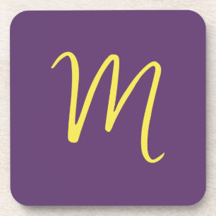 Initial Letter Monogram Stylish Indigo Yellow Coaster