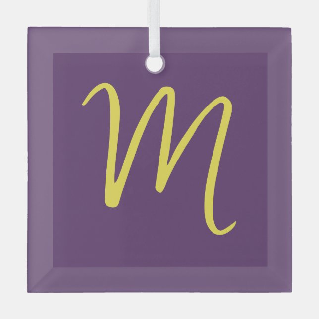 Initial Letter Monogram Stylish Indigo Yellow Glass Tree Decoration (Front)