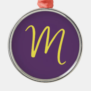 Initial Letter Monogram Stylish Indigo Yellow Metal Tree Decoration