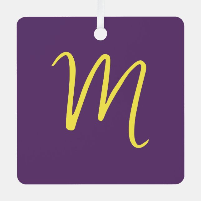 Initial Letter Monogram Stylish Indigo Yellow Metal Tree Decoration (Front)