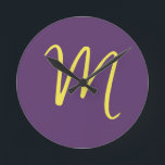 Initial Letter Monogram Stylish Indigo Yellow Round Clock<br><div class="desc">Would you like to own a product with the initials of your name? It is very simple,  aesthetic and attractive.</div>