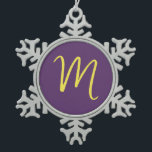 Initial Letter Monogram Stylish Indigo Yellow Snowflake Pewter Christmas Ornament<br><div class="desc">Would you like to own a product with the initials of your name? It is very simple,  aesthetic and attractive.</div>
