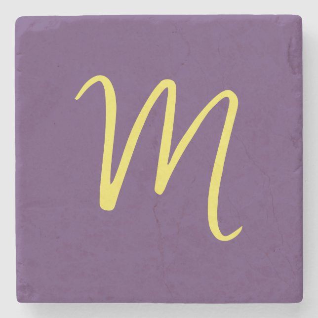 Initial Letter Monogram Stylish Indigo Yellow Stone Coaster (Front)