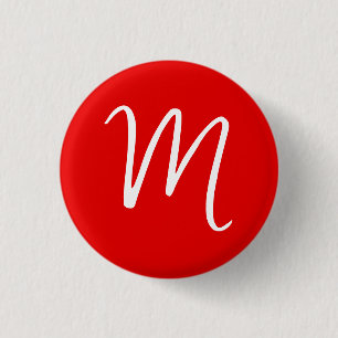 Initial Letter Monogram Stylish Red White 3 Cm Round Badge