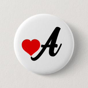 Initial Letter Monogram with Red Heart 6 Cm Round Badge