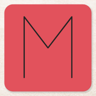 Initial Letter Monogrammed Modern Minimalist Red Square Paper Coaster